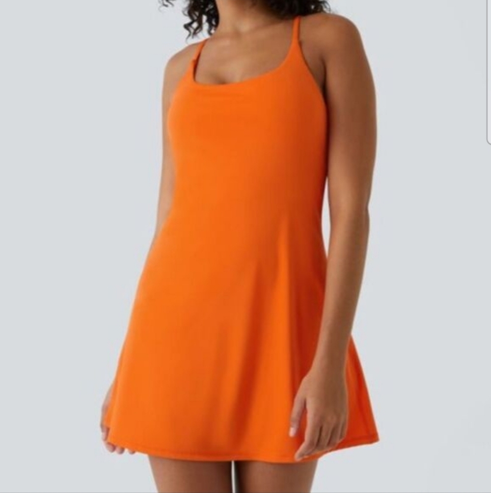 HALARA Orange Spaghetti-Strap Swing Dress